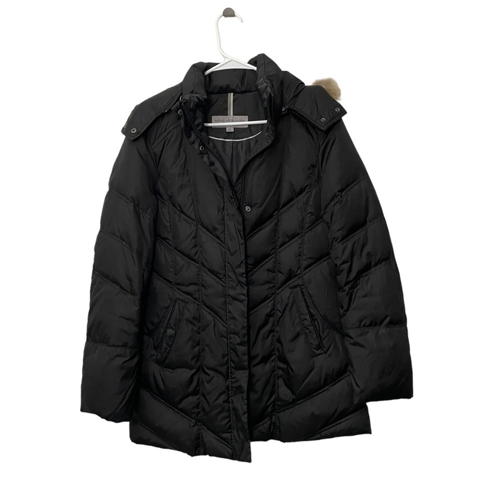 Marc New York Down Puffer Jacket Coyote Fur Trim Hood | Black | Size S
